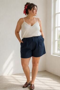 Darling Linen Chino Pleated Tailored Shorts Navy Blue Euro Coastal Size XXL NWT